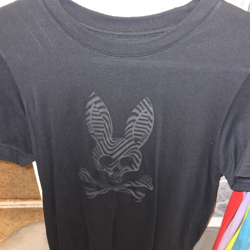 Men's Black Graphic Tee with Subtle Bunny Skull Print